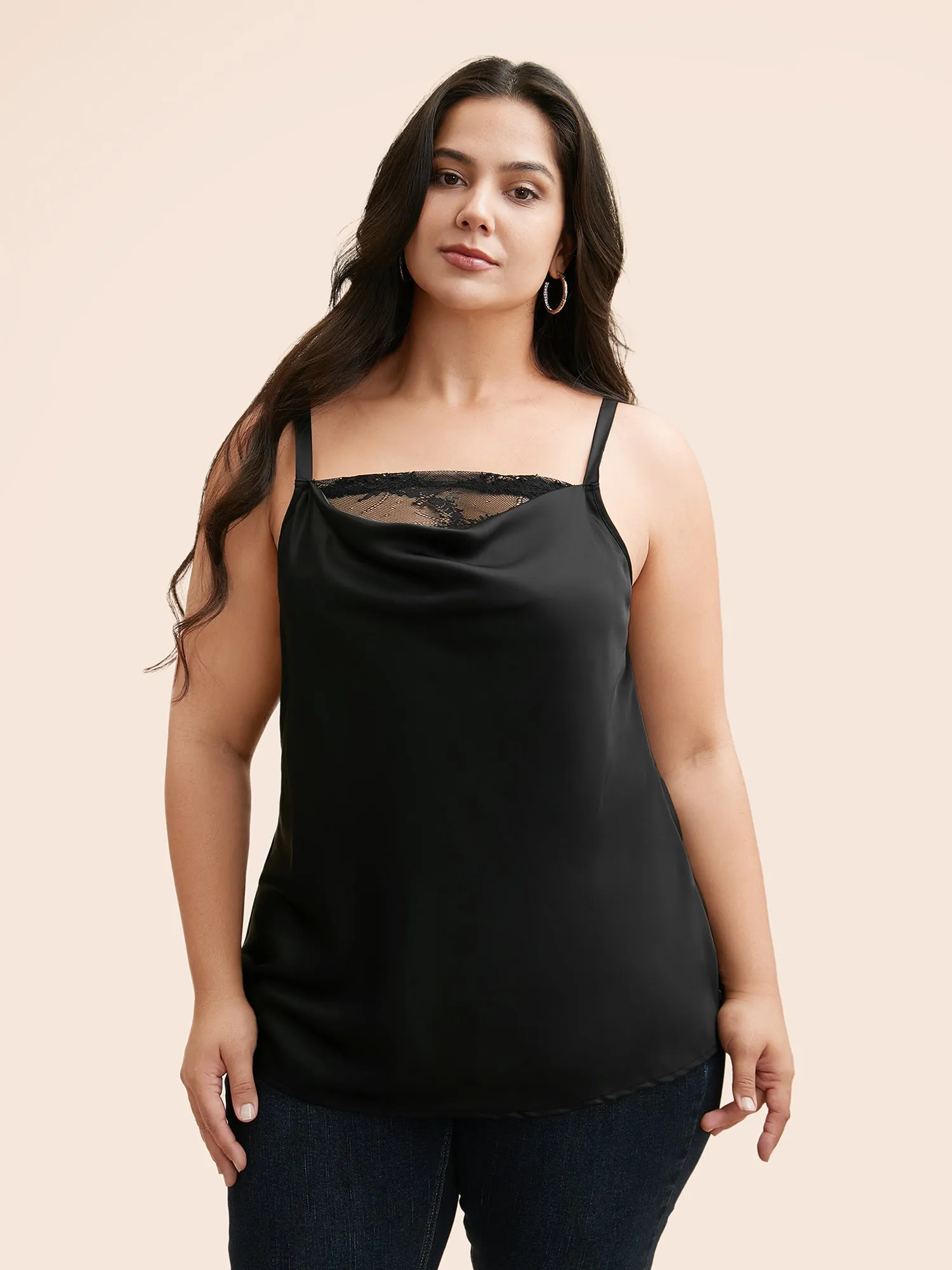 Lace Patchwork Cowl Neck Cami Top sold by Bloomchic product image thumbnail 4