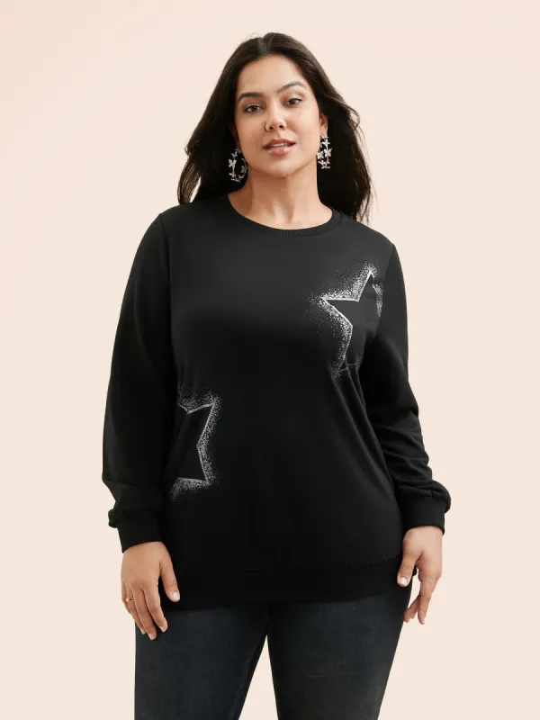 Star Rhinestone Slightly Stretchy Sweatshirt sold by Bloomchic