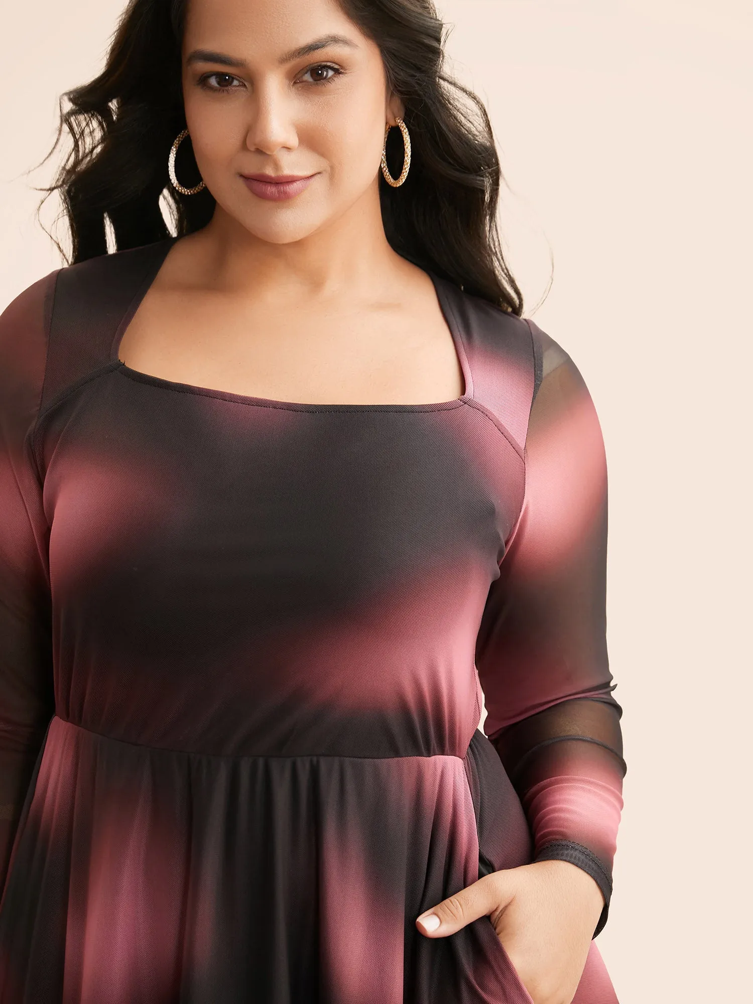 Square Neck Gradient Dyeing Mesh Dress sold by Bloomchic product image thumbnail 2