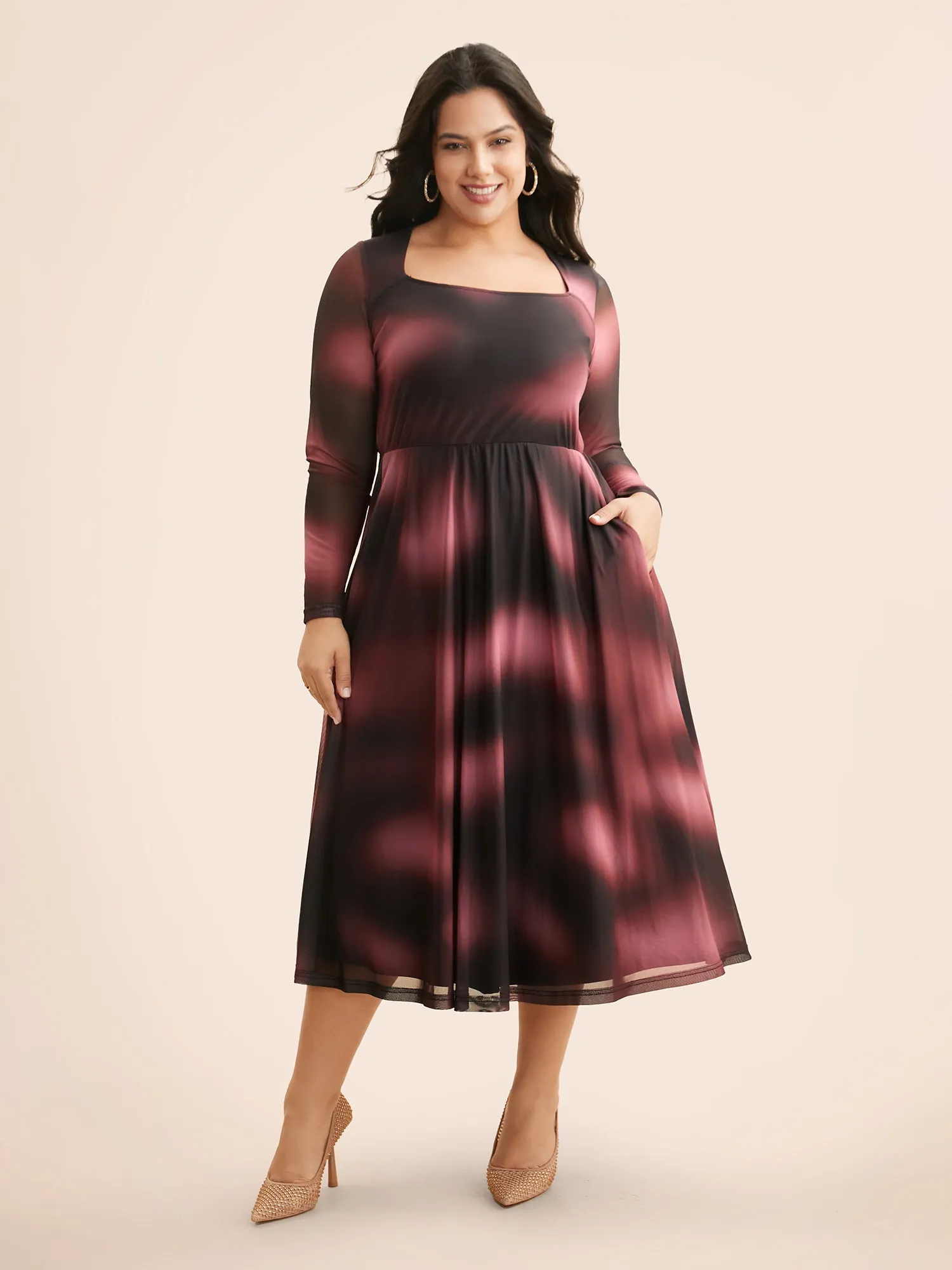 Square Neck Gradient Dyeing Mesh Dress sold by Bloomchic product image thumbnail 3