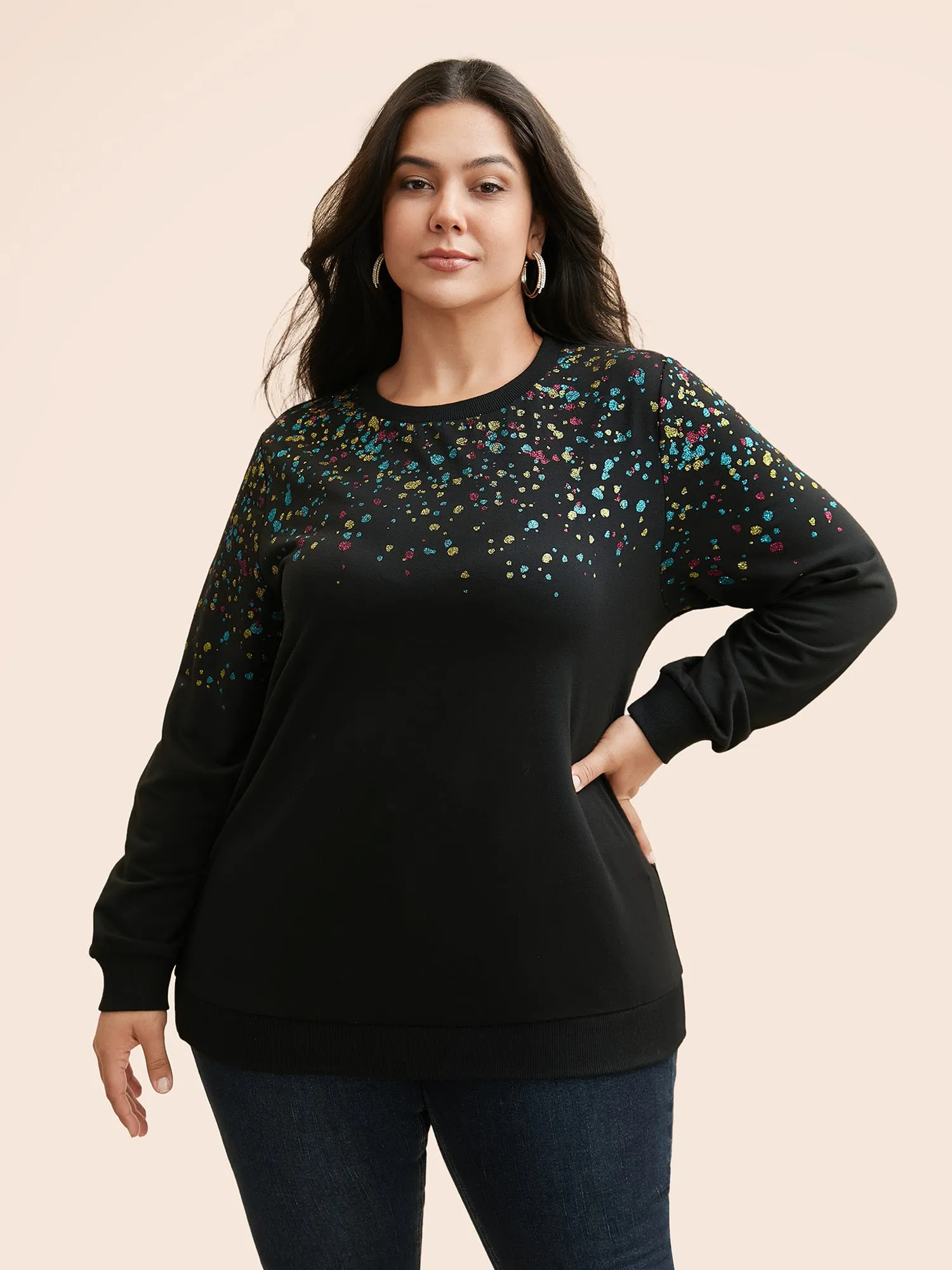 Crew Neck Color Glitter Sweatshirt sold by Bloomchic product image thumbnail 3