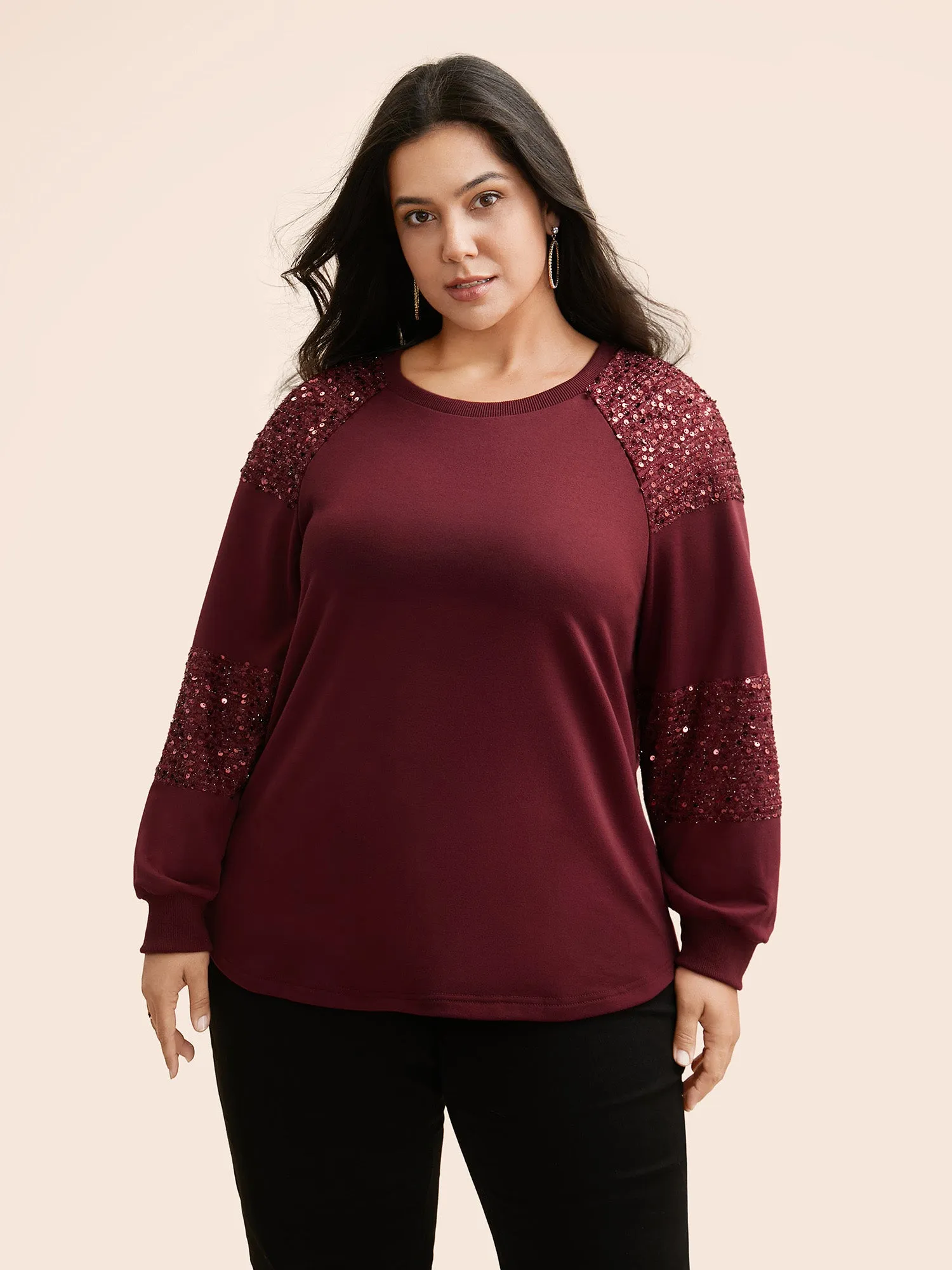 Sequin Patchwork Raglan Sleeve Sweatshirt sold by Bloomchic