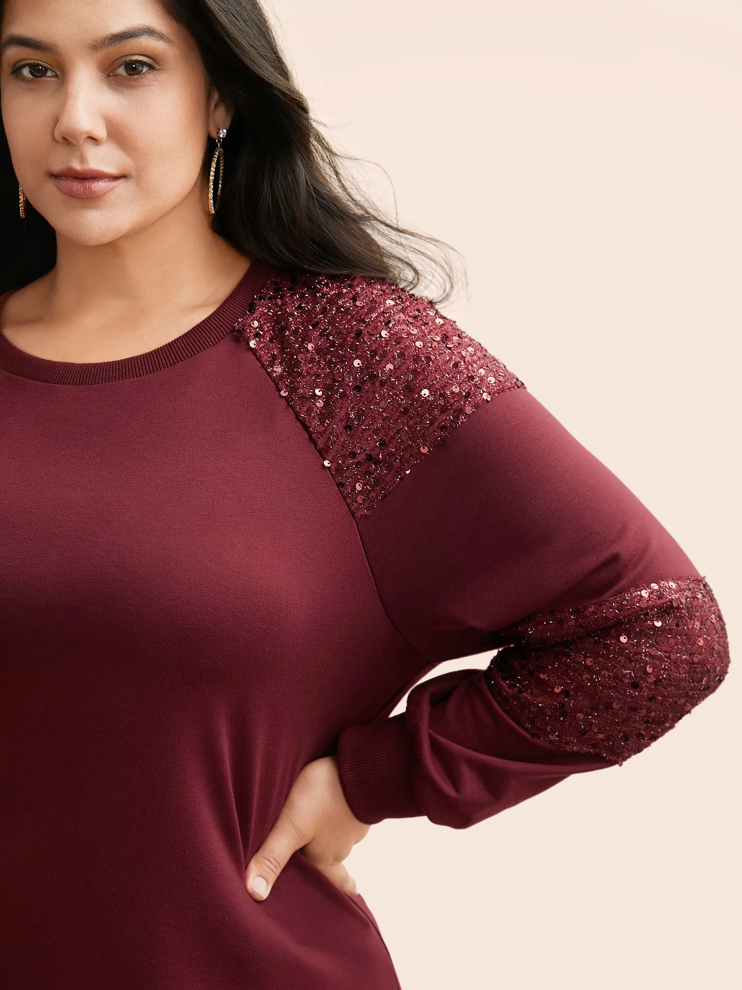 Sequin Patchwork Raglan Sleeve Sweatshirt sold by Bloomchic product image thumbnail 4