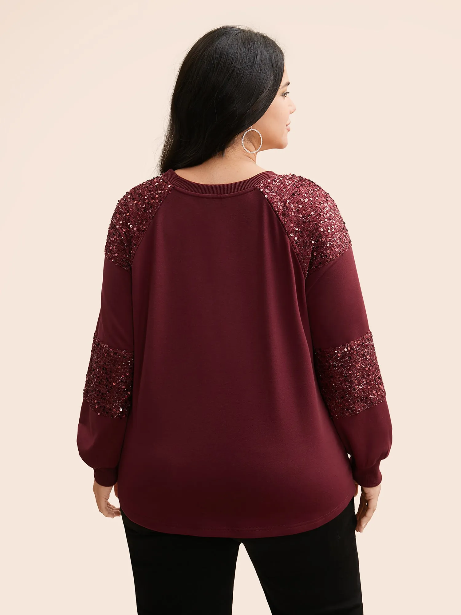 Sequin Patchwork Raglan Sleeve Sweatshirt sold by Bloomchic product image thumbnail 2