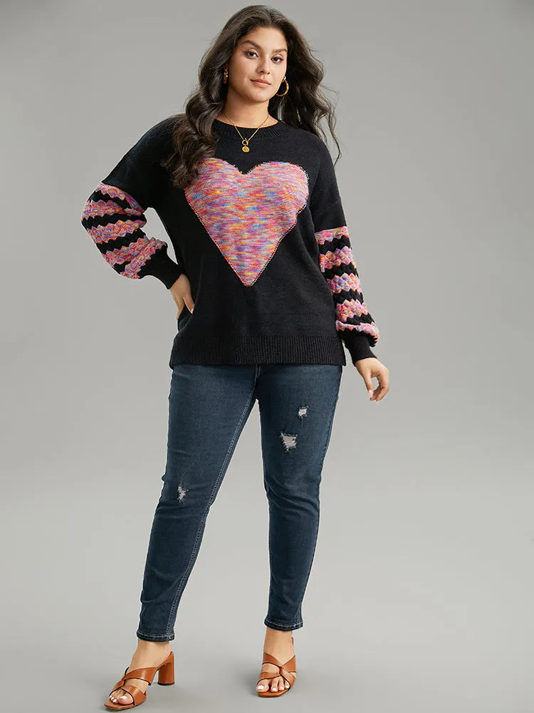 Heart Heather Patchwork Crew Neck Pullover sold by Bloomchic product image thumbnail 5