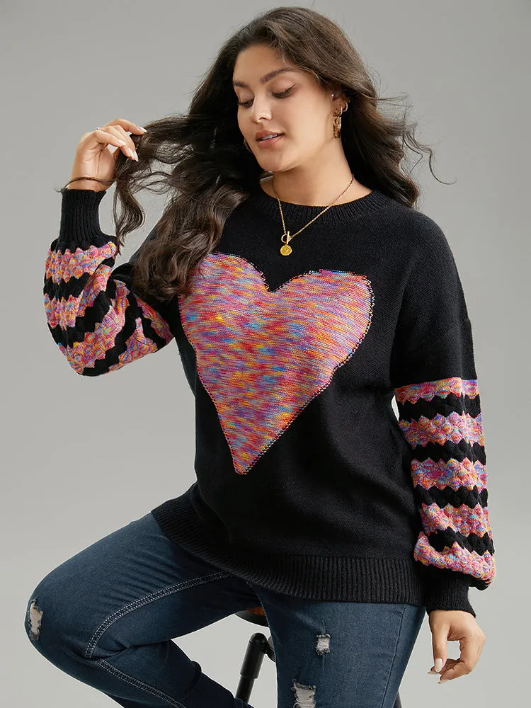 Heart Heather Patchwork Crew Neck Pullover sold by Bloomchic product image thumbnail 3
