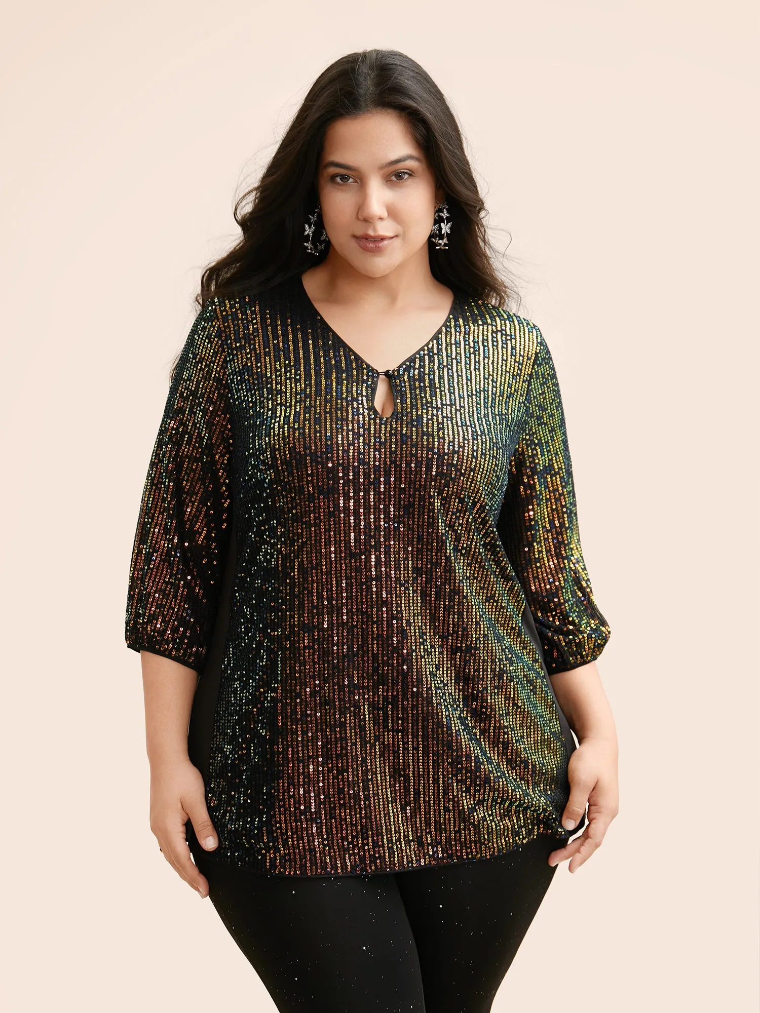 Sequin Keyhole Lantern Sleeve Blouse sold by Bloomchic product image thumbnail 3