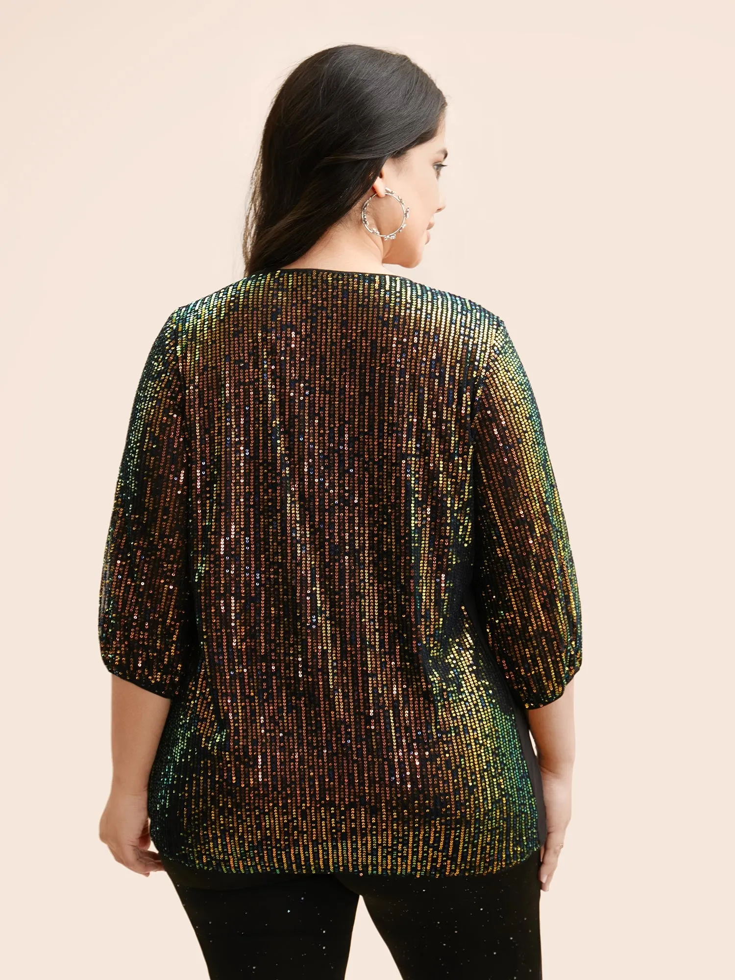 Sequin Keyhole Lantern Sleeve Blouse sold by Bloomchic product image thumbnail 5