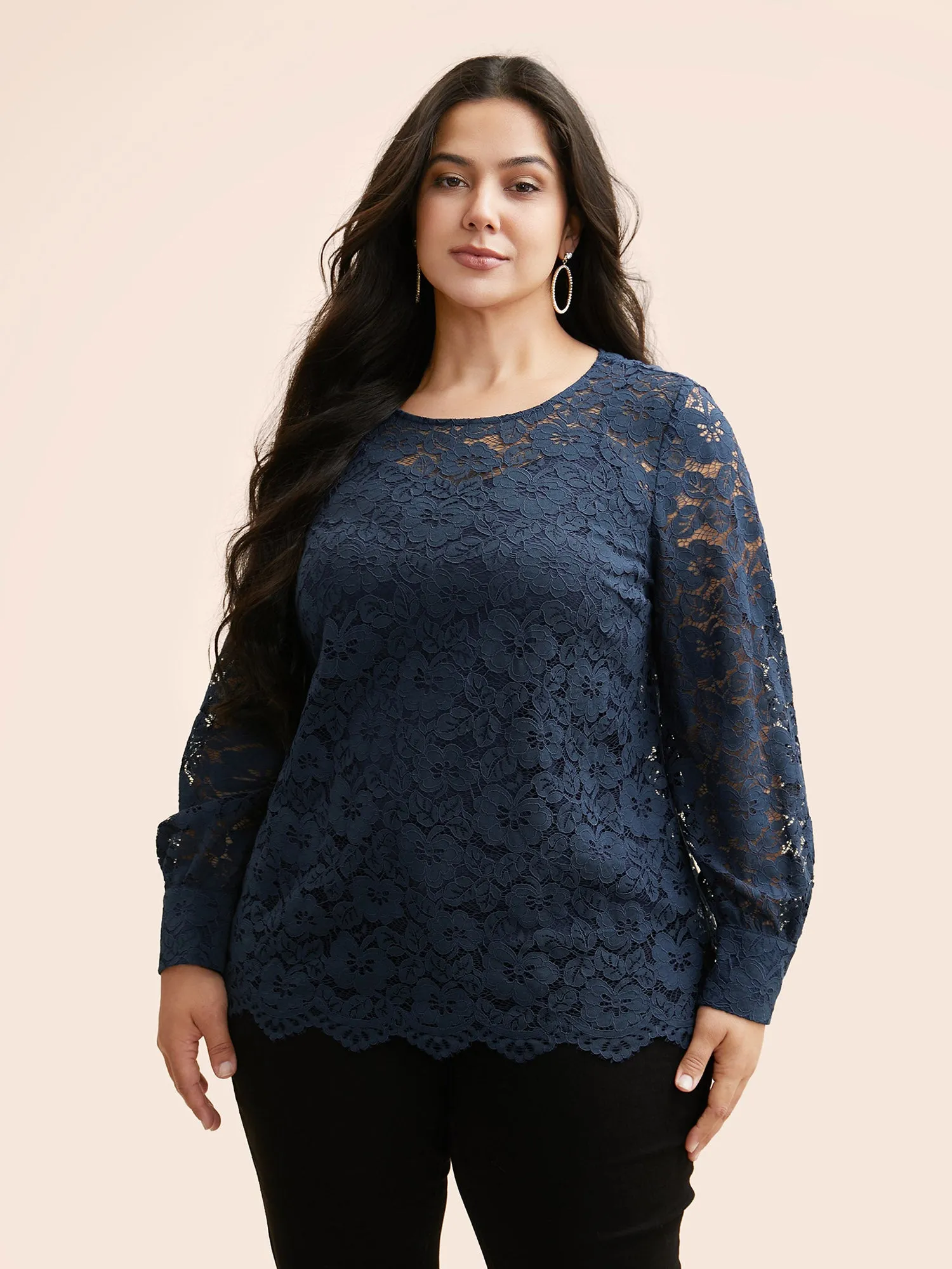 Crew Neck Crochet Lace Pleated Blouse sold by Bloomchic product image thumbnail 3