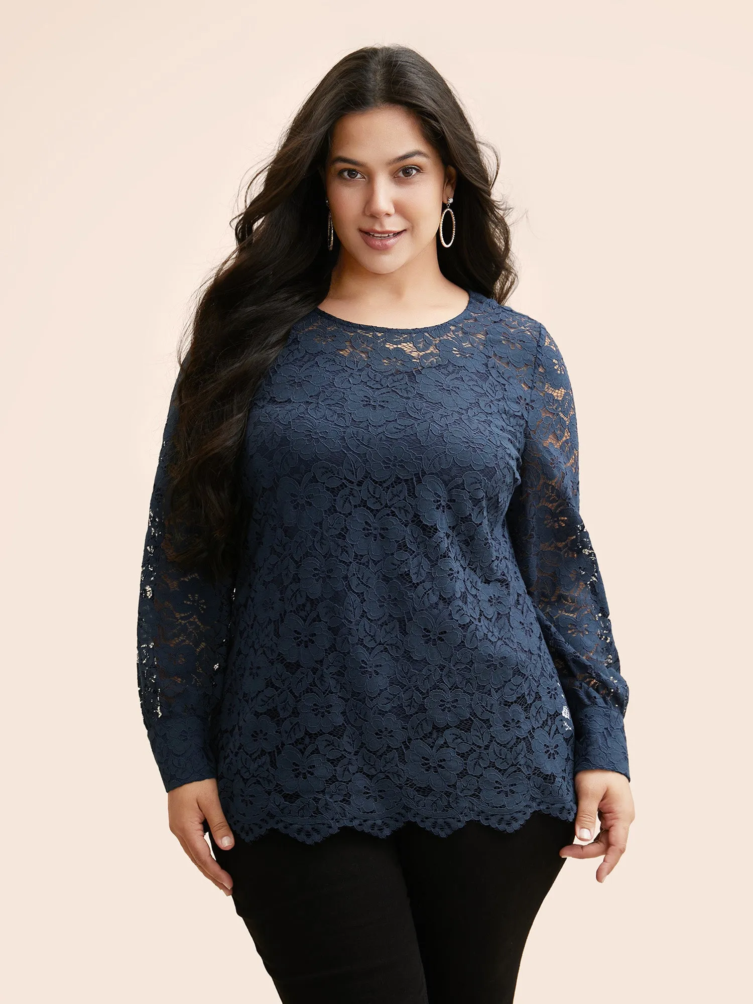 Crew Neck Crochet Lace Pleated Blouse sold by Bloomchic