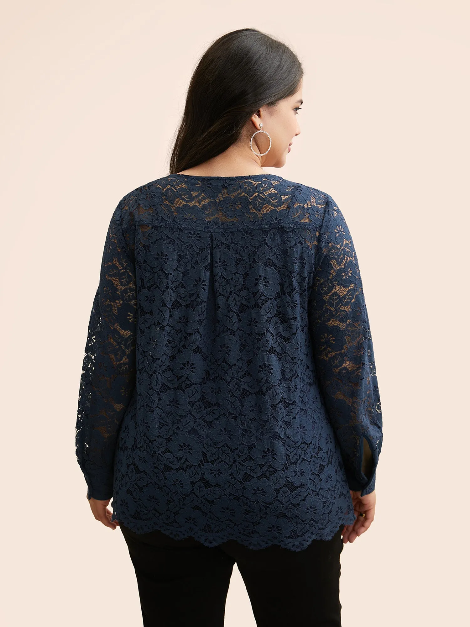Crew Neck Crochet Lace Pleated Blouse sold by Bloomchic product image thumbnail 4