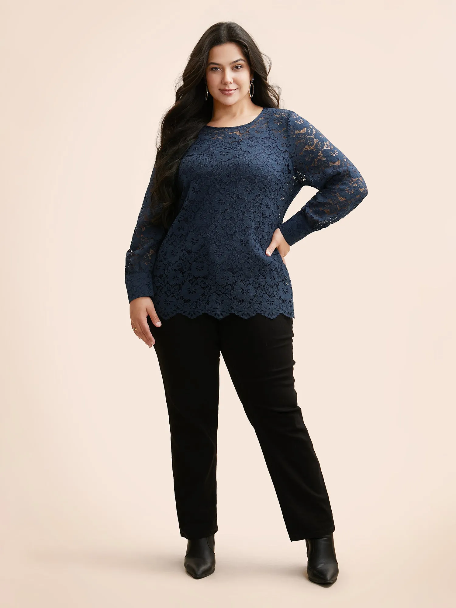 Crew Neck Crochet Lace Pleated Blouse sold by Bloomchic product image thumbnail 2