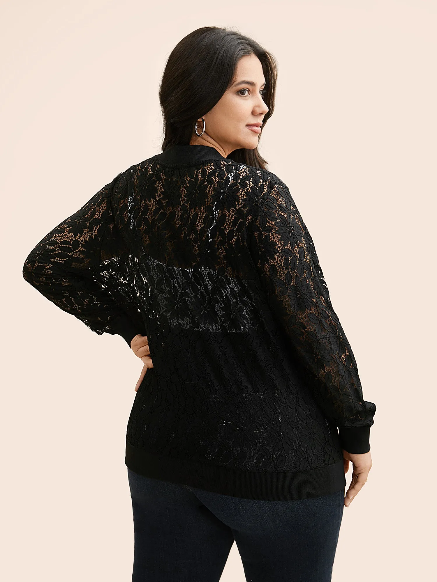 Lace Panel Zipper See Through Jacket sold by Bloomchic product image thumbnail 5