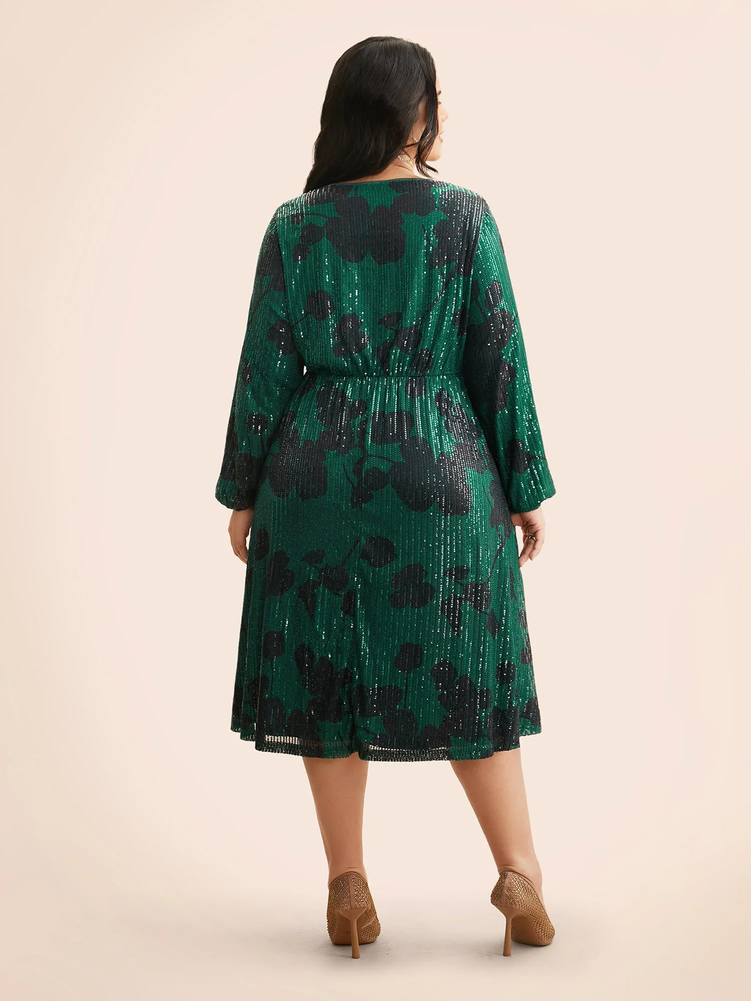 Sequin Floral Lantern Sleeve Midi Dress sold by Bloomchic product image thumbnail 4