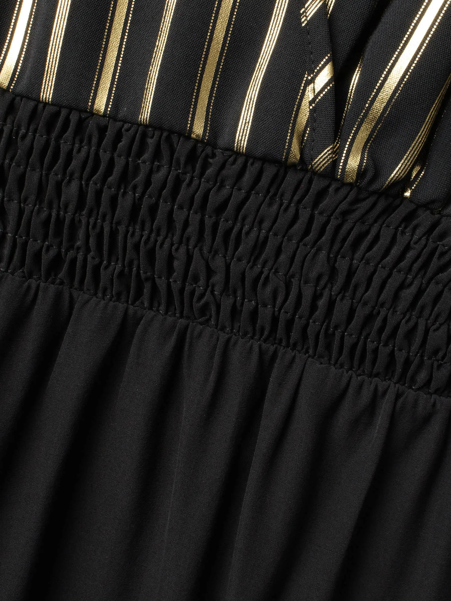 Glitter Striped Patchwork Shirred Jumpsuit sold by Bloomchic product image thumbnail 4