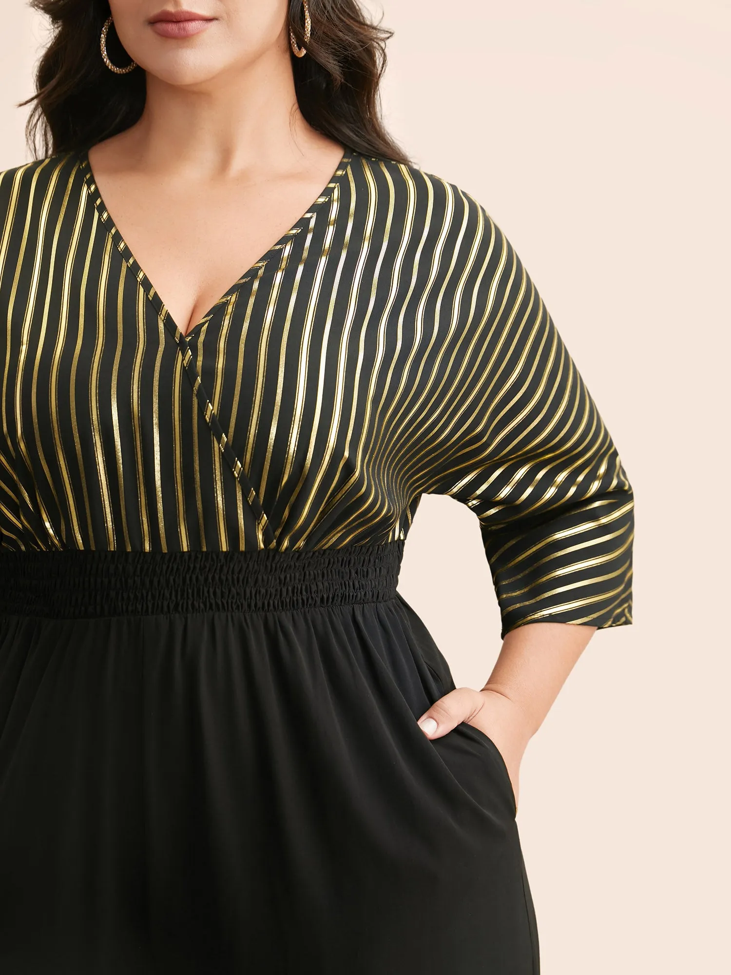 Glitter Striped Patchwork Shirred Jumpsuit sold by Bloomchic product image thumbnail 2