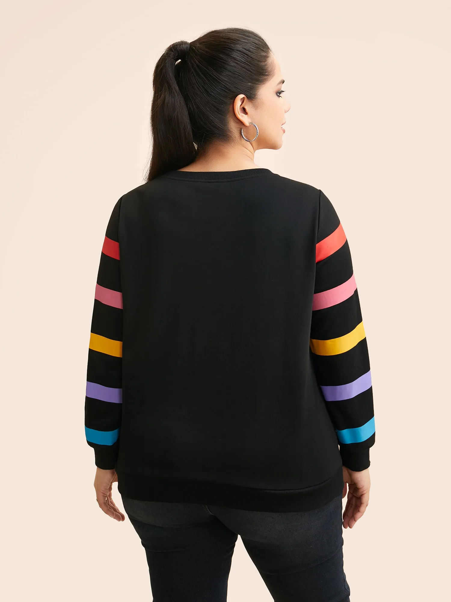Colored Striped Patchwork Slightly Stretchy Sweatshirt sold by Bloomchic product image thumbnail 2