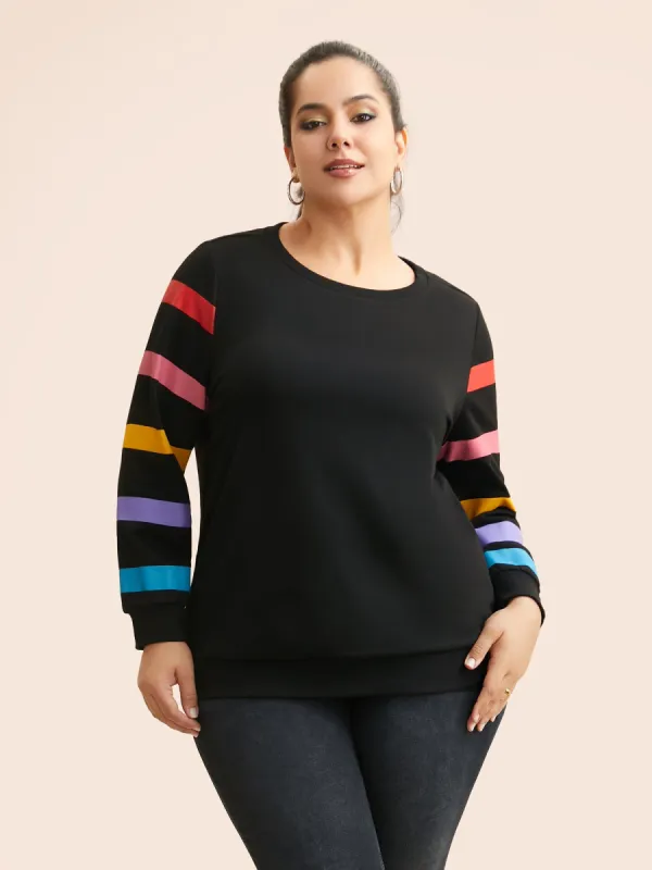 Colored Striped Patchwork Slightly Stretchy Sweatshirt sold by Bloomchic