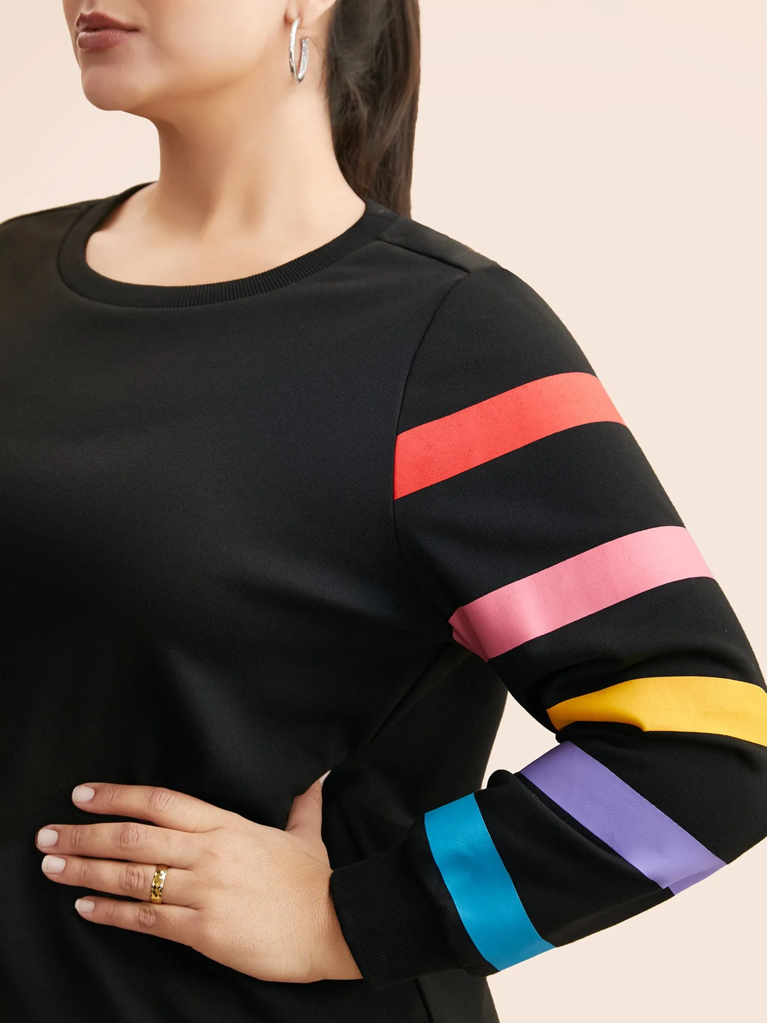Colored Striped Patchwork Slightly Stretchy Sweatshirt sold by Bloomchic product image thumbnail 5