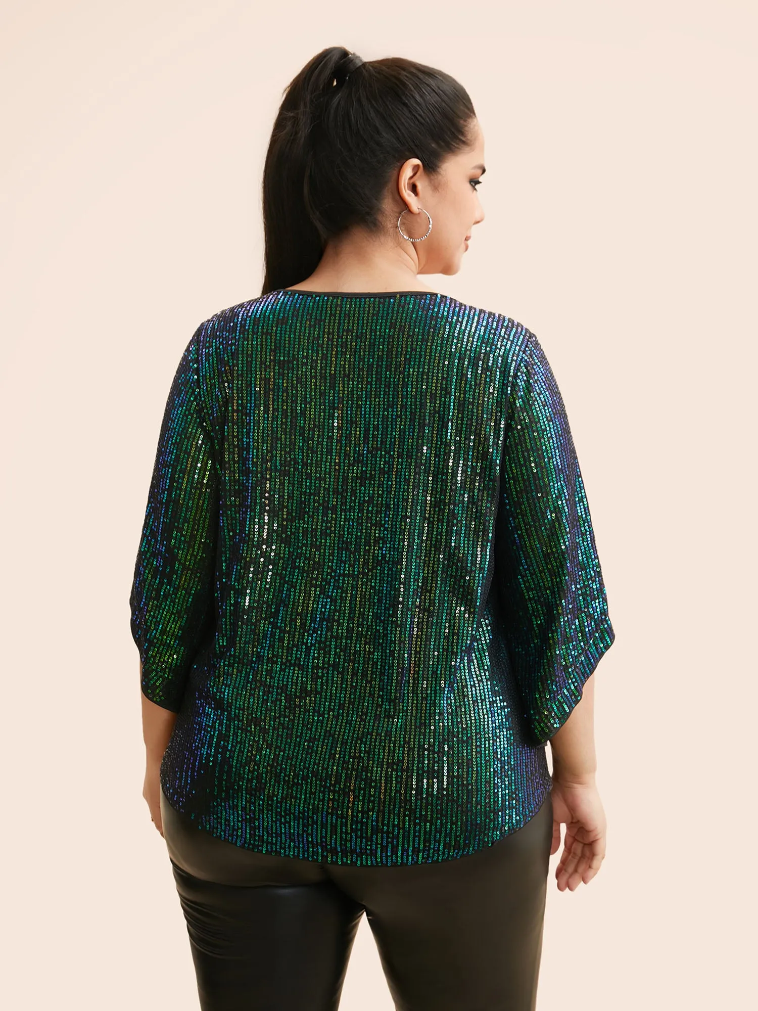 Round Neck Sequin Bell Sleeve Blouse sold by Bloomchic product image thumbnail 5