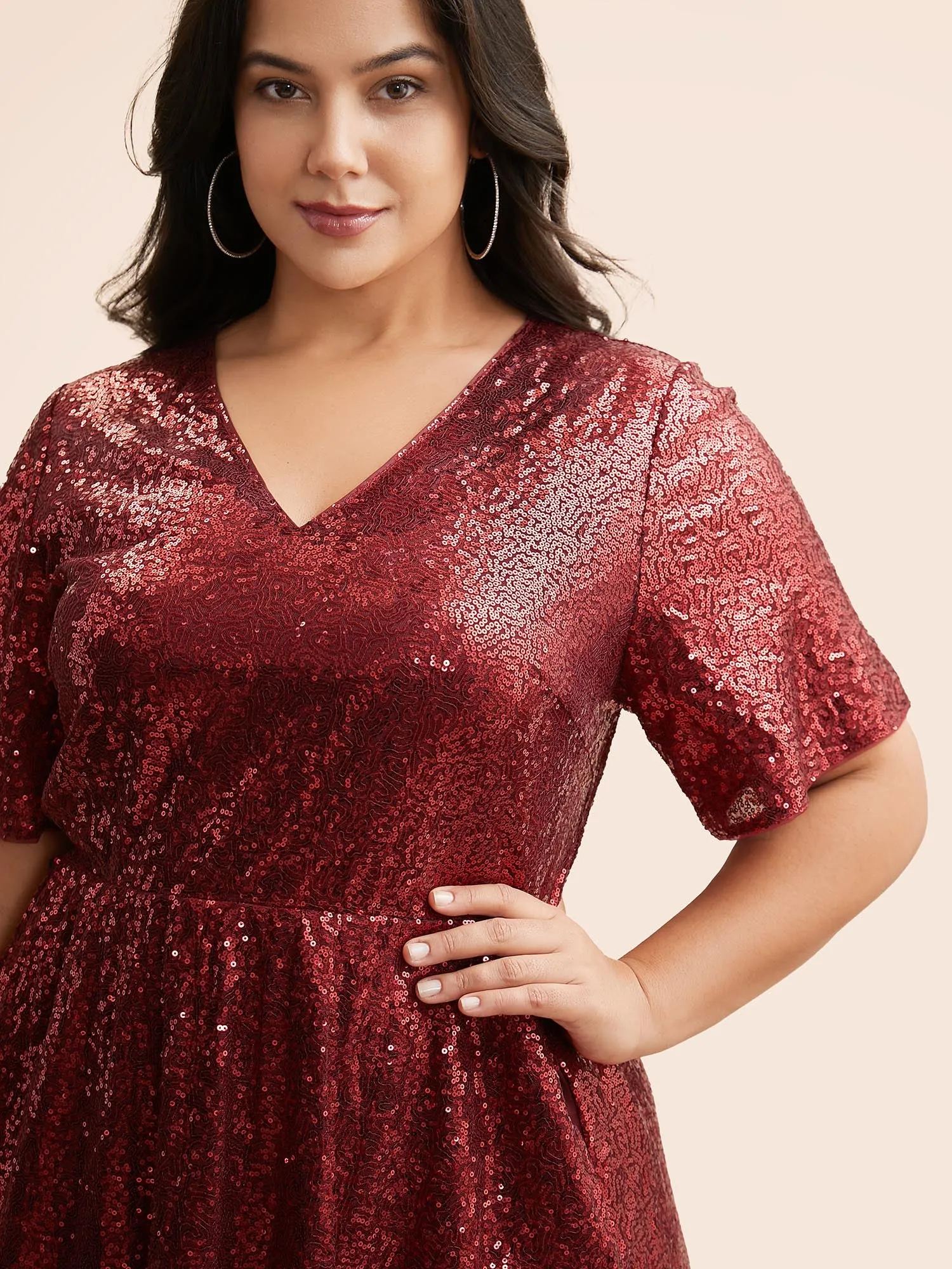 Sequin V Neck Elastic Waist Dress sold by Bloomchic product image thumbnail 2