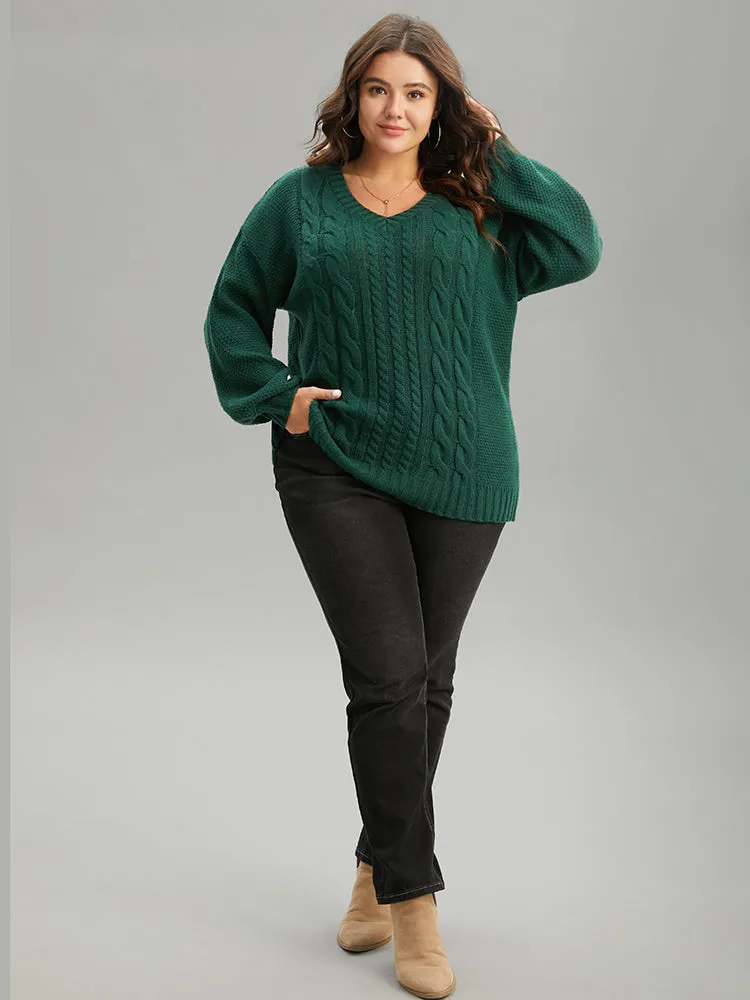 Solid Cable Knit V Neck Elastic Cuffs Pullover sold by Bloomchic product image thumbnail 4