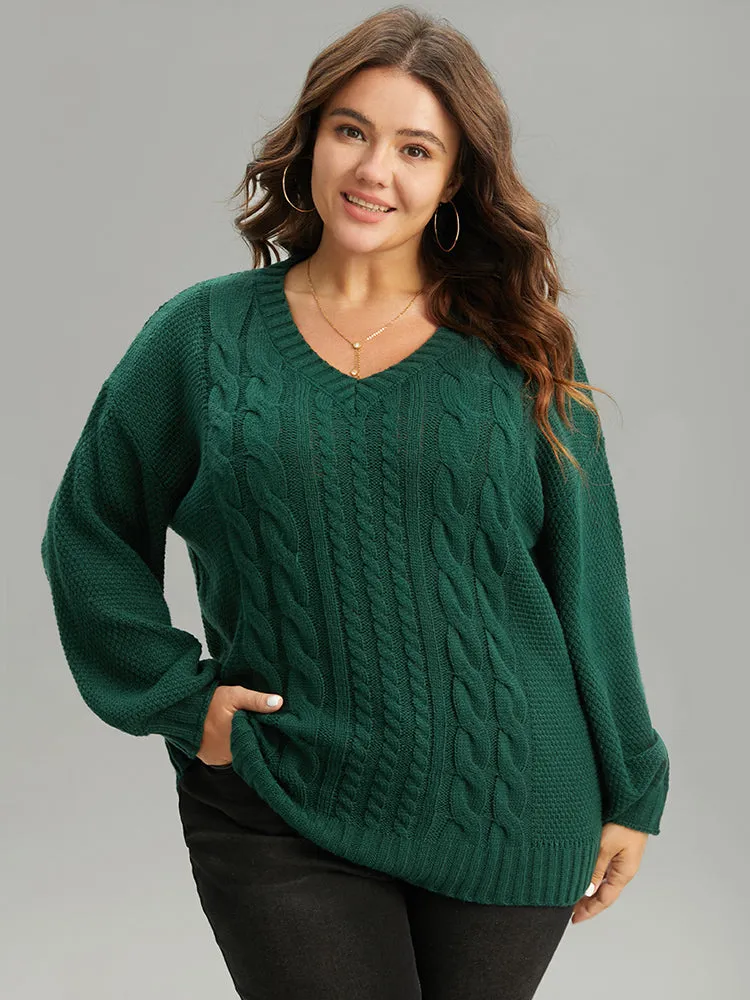 Solid Cable Knit V Neck Elastic Cuffs Pullover sold by Bloomchic product image thumbnail 3