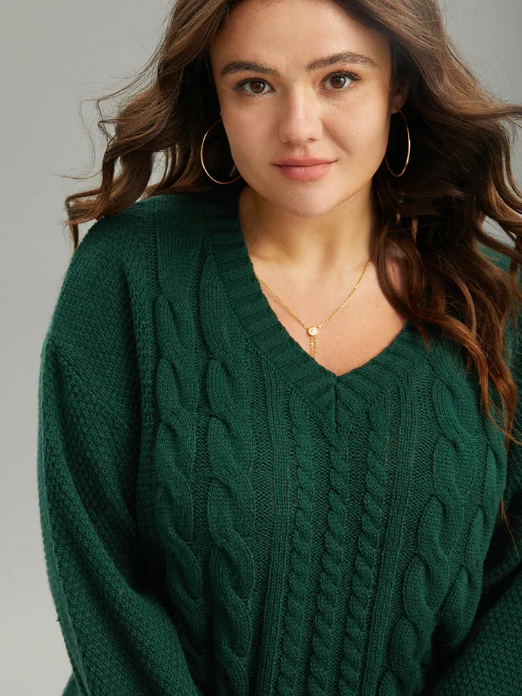 Solid Cable Knit V Neck Elastic Cuffs Pullover sold by Bloomchic product image thumbnail 5