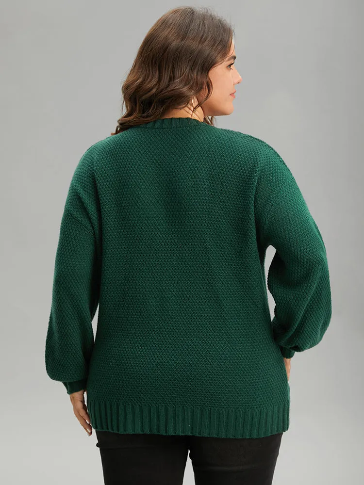 Solid Cable Knit V Neck Elastic Cuffs Pullover sold by Bloomchic product image thumbnail 2