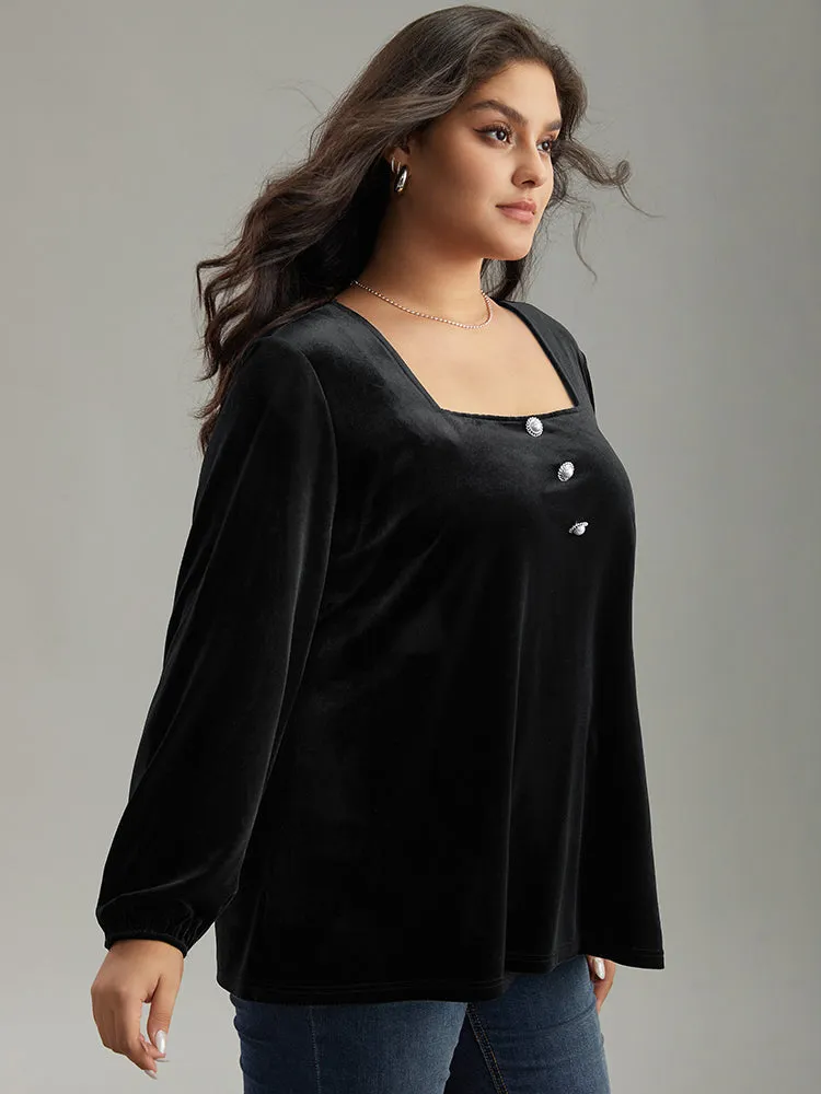 Velvet Metal Button Detail Blouse sold by Bloomchic product image thumbnail 3