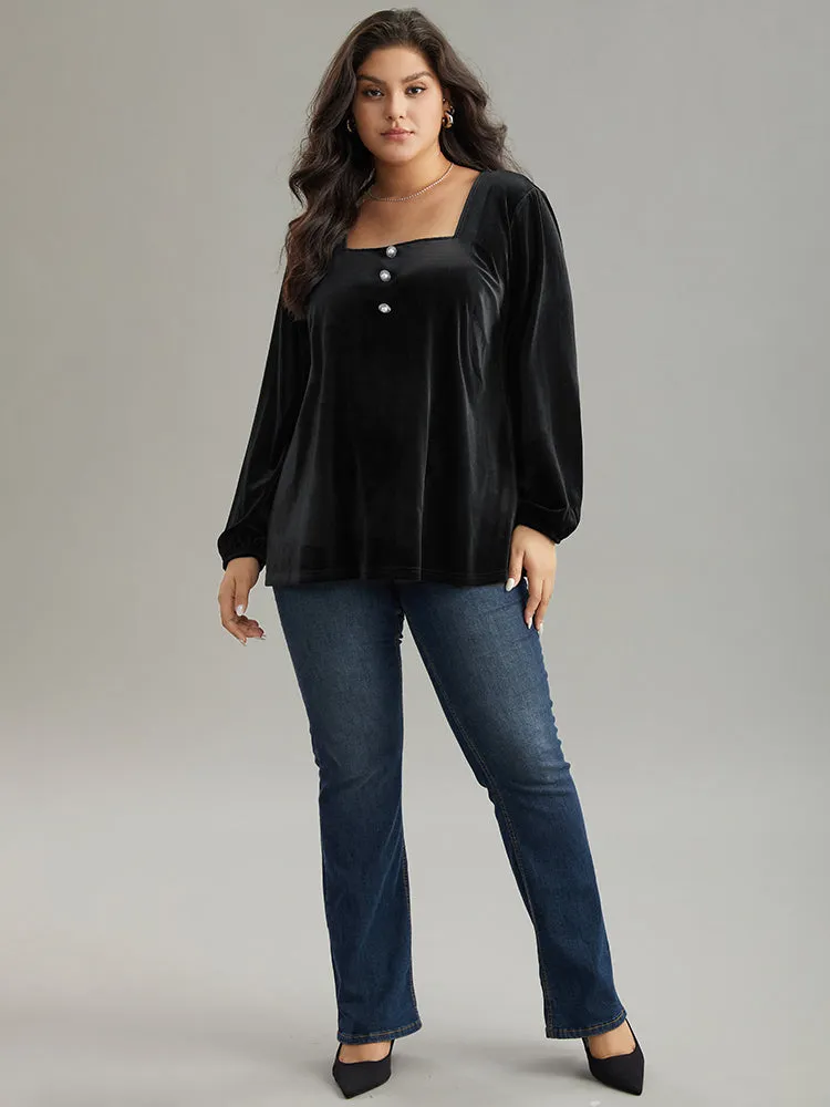 Velvet Metal Button Detail Blouse sold by Bloomchic product image thumbnail 5