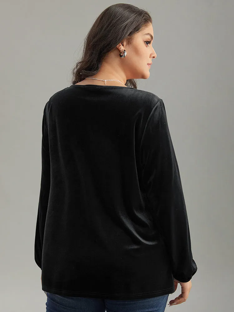 Velvet Metal Button Detail Blouse sold by Bloomchic product image thumbnail 4
