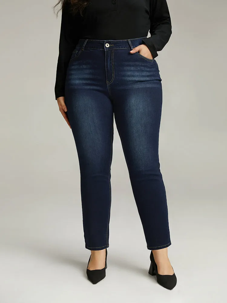 Plain Straight Leg Pocket High Rise Jeans sold by Bloomchic product image thumbnail 3