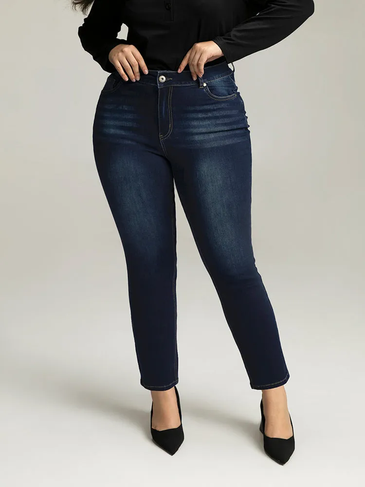 Plain Straight Leg Pocket High Rise Jeans sold by Bloomchic