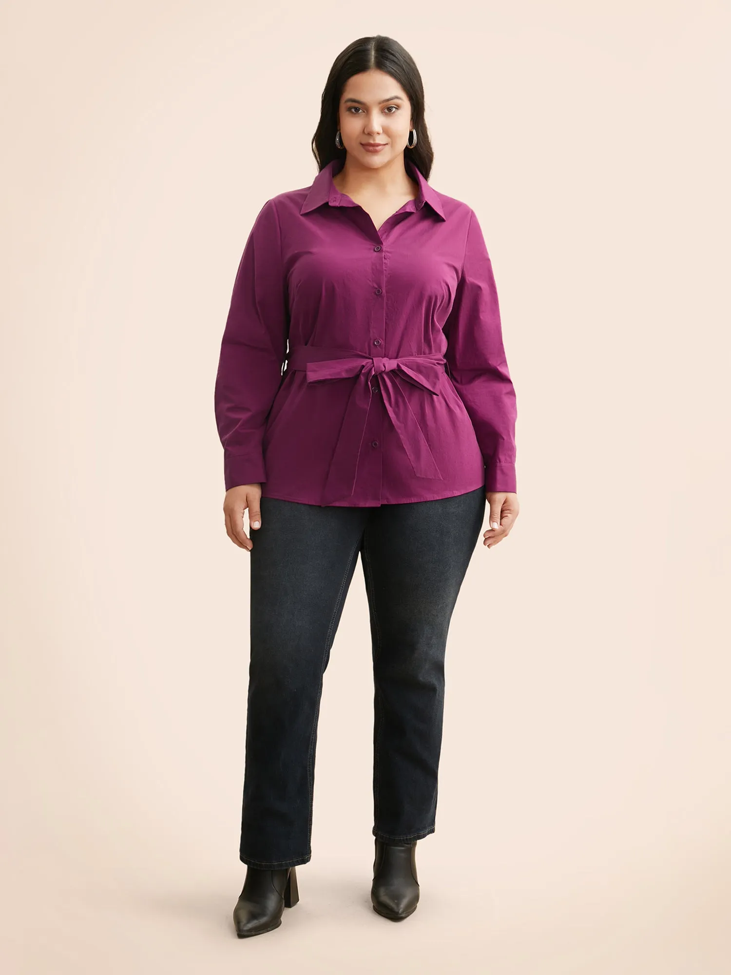 Solid Shirt Collar Tie Knot Shirt sold by Bloomchic product image thumbnail 2