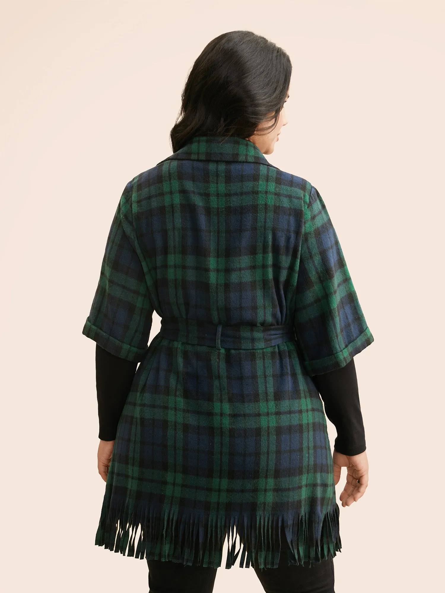 Plaid Tassel Trim Pocket Belted Jacket sold by Bloomchic product image thumbnail 4