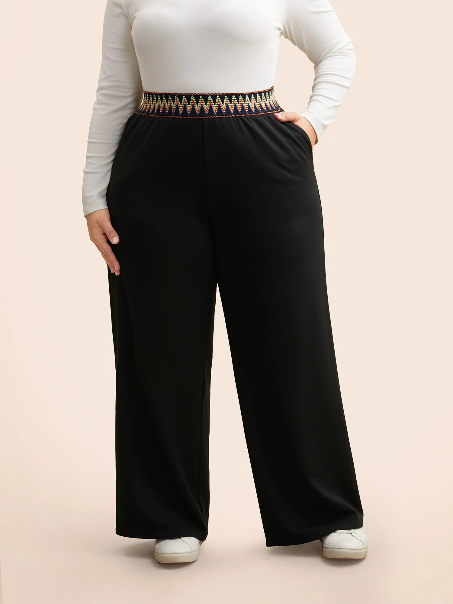Geometric Contrast Patchwork Wide Leg Pants sold by Bloomchic
