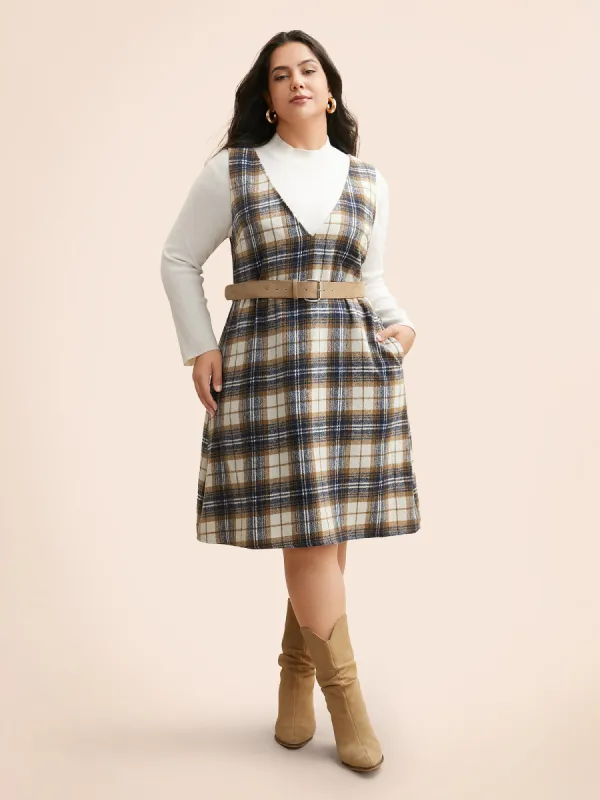 Plaid V Neck Sleeveless Dress sold by Bloomchic