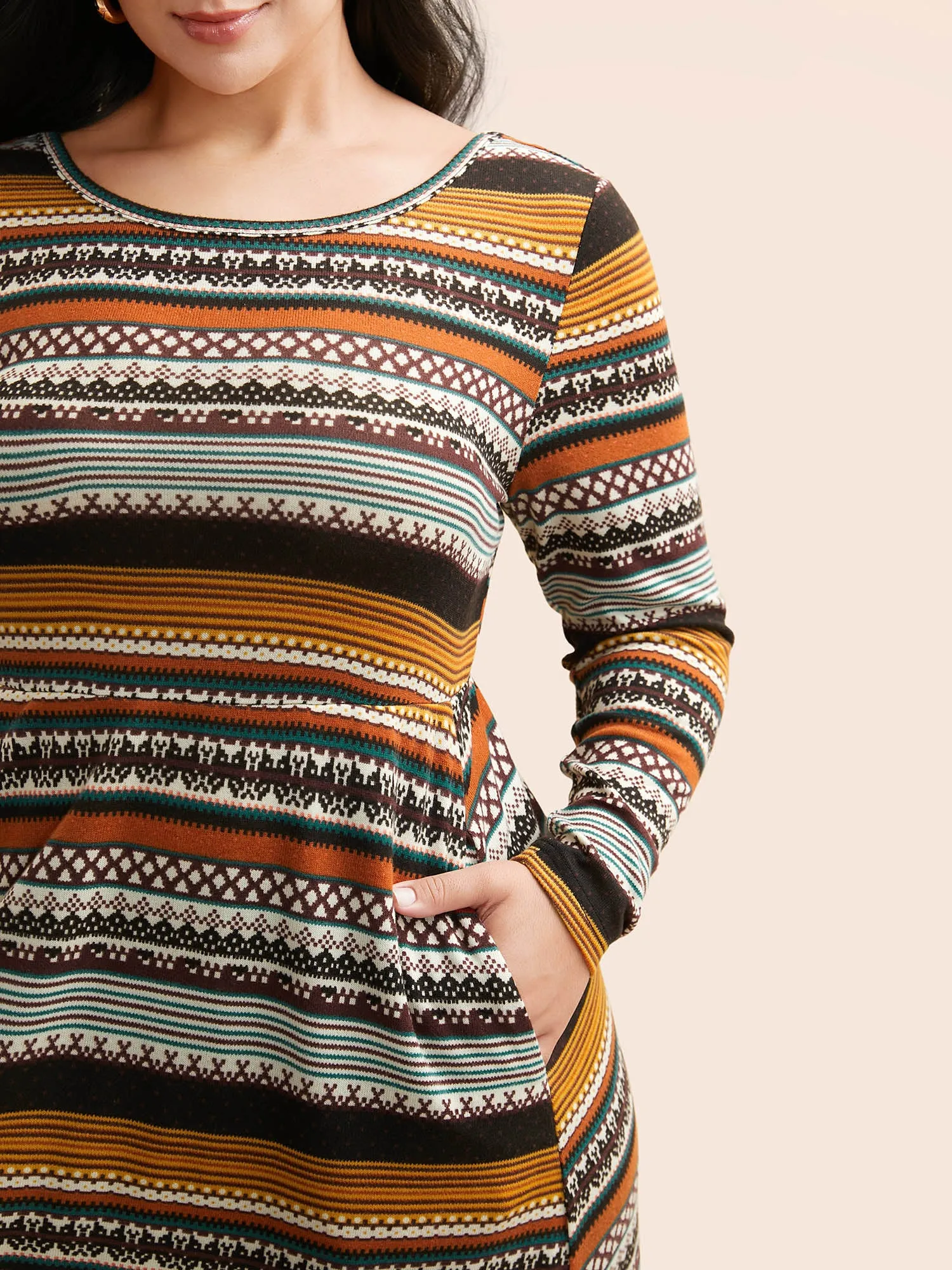 Crew Neck Striped Backless Pocket Dress sold by Bloomchic product image thumbnail 3