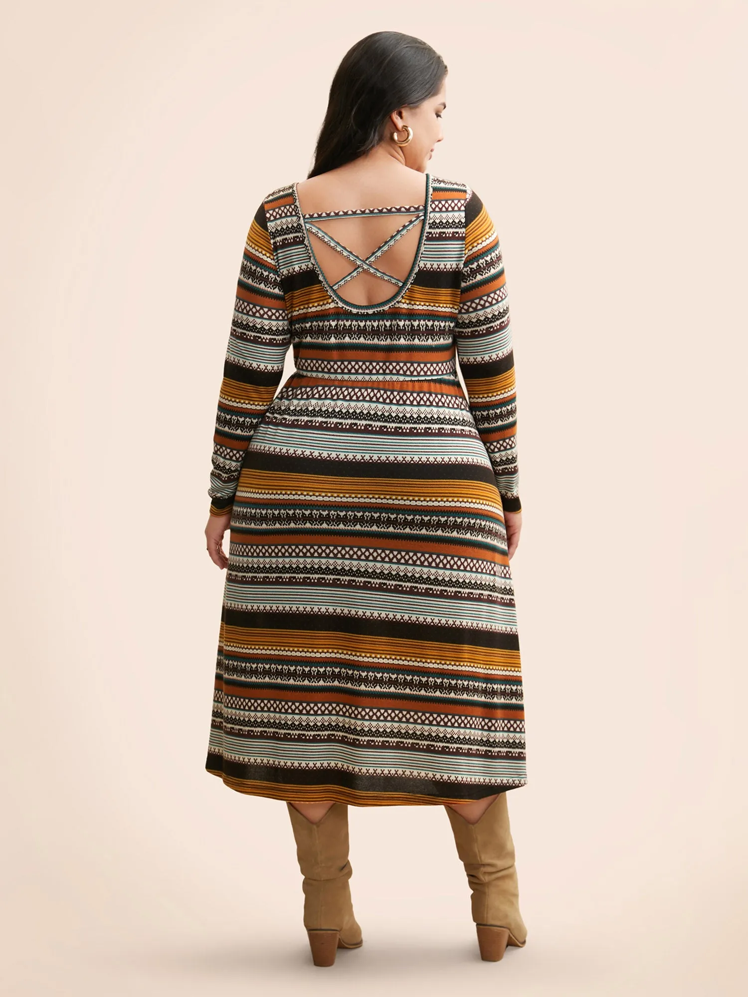 Crew Neck Striped Backless Pocket Dress sold by Bloomchic