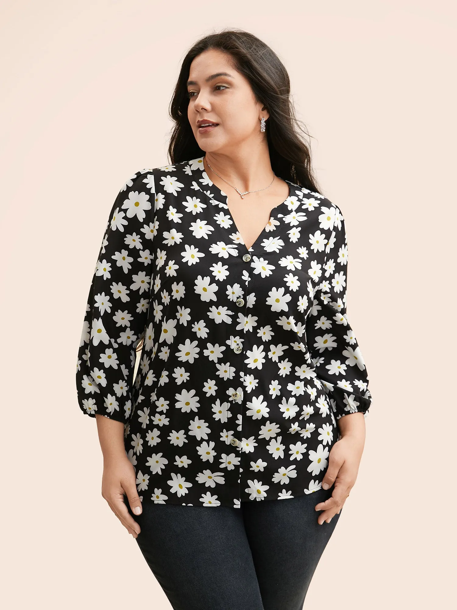 Natural Flower Print Button Up Shirt sold by Bloomchic product image thumbnail 3