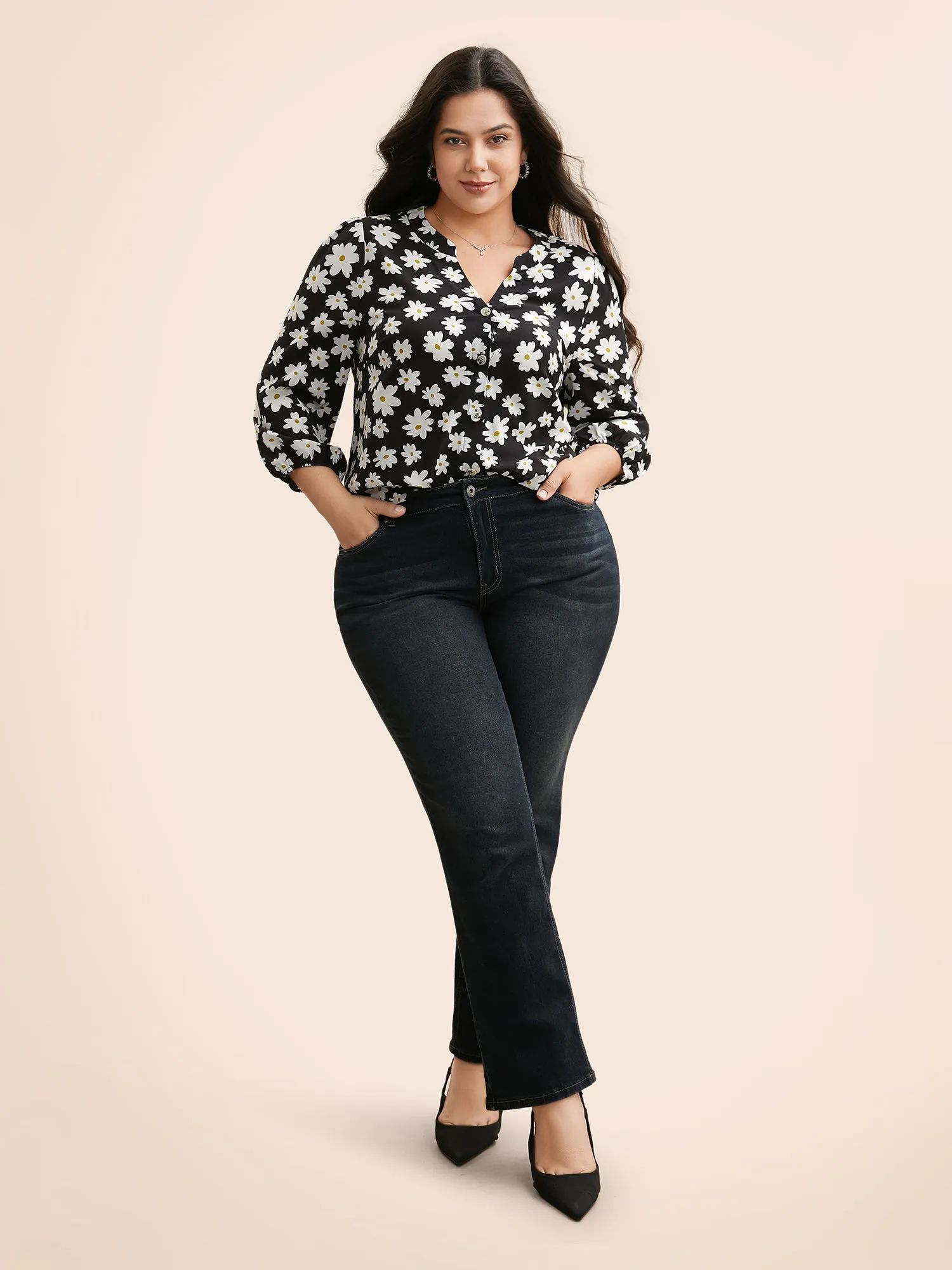 Natural Flower Print Button Up Shirt sold by Bloomchic product image thumbnail 2