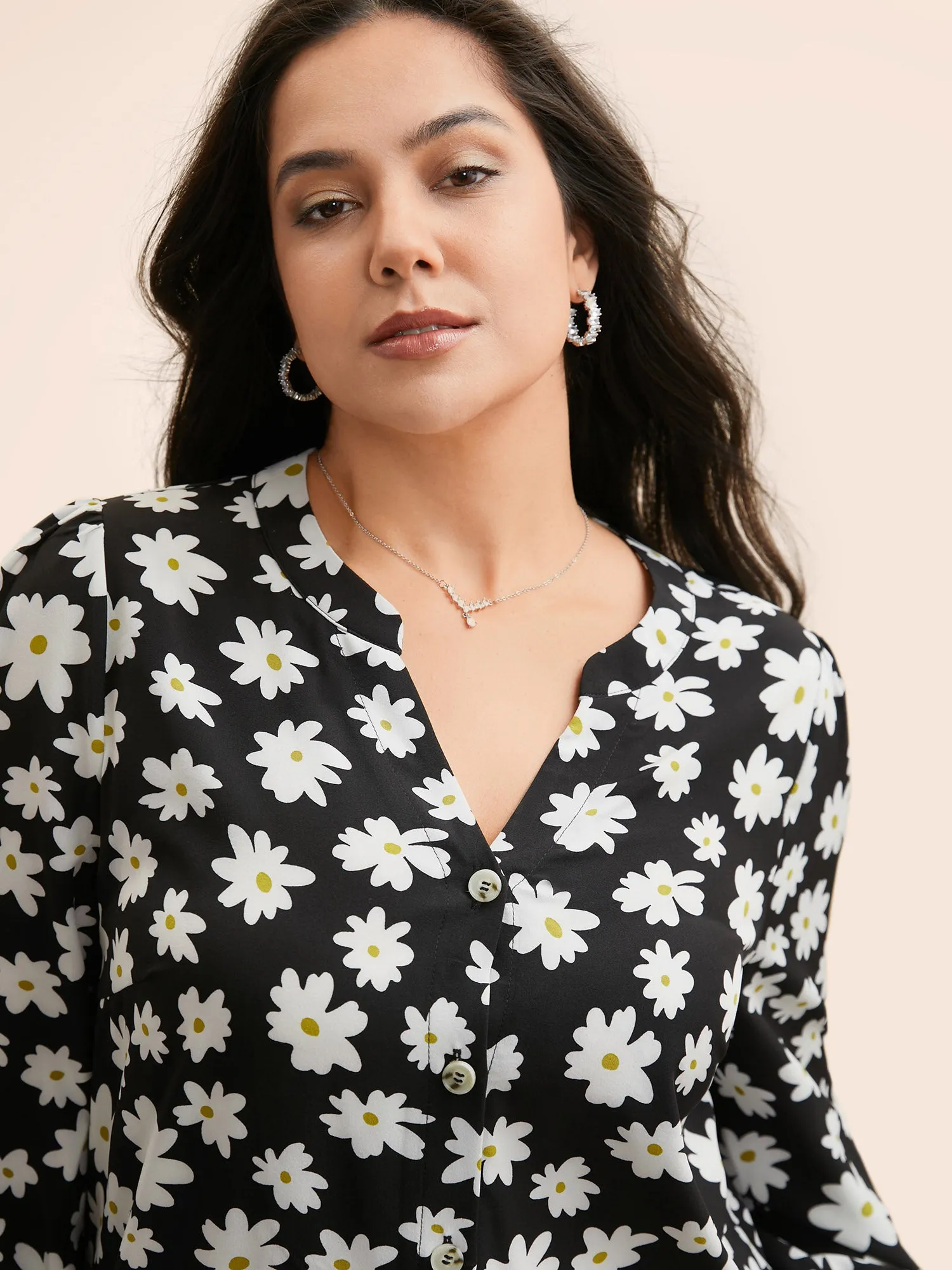 Natural Flower Print Button Up Shirt sold by Bloomchic product image thumbnail 4