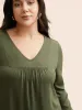 V Neck Gathered Lantern Sleeve Jersey Top sold by Bloomchic