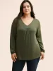 V Neck Gathered Lantern Sleeve Jersey Top sold by Bloomchic