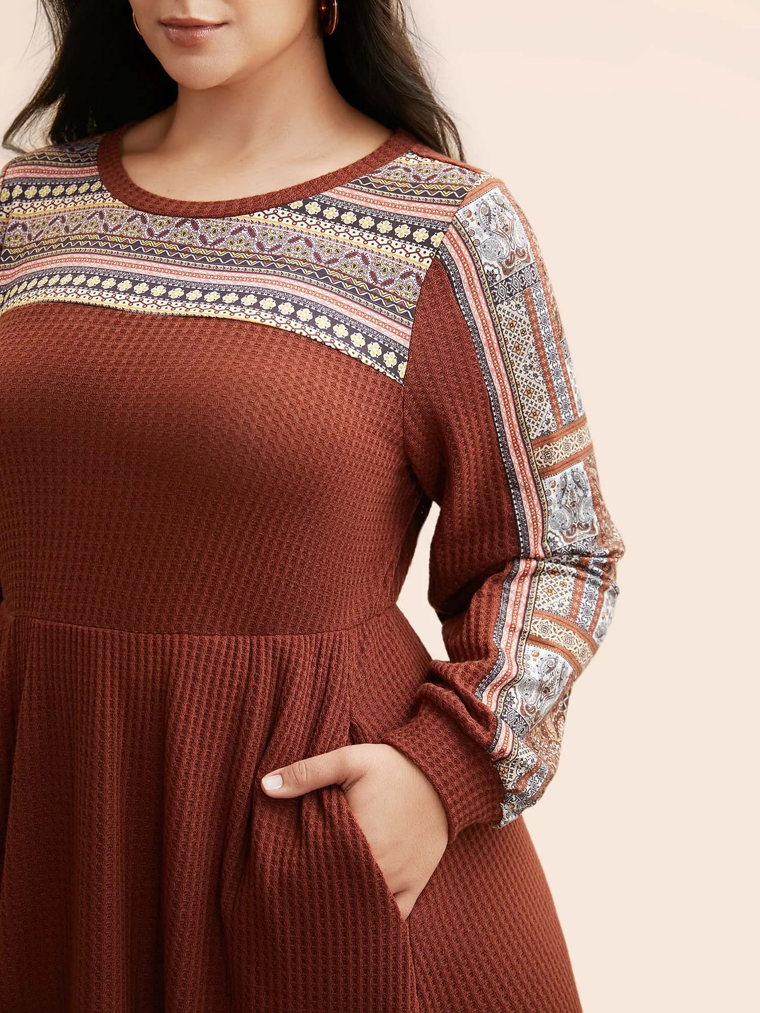 Bandana Patchwork Waffle Knit Midi Dress sold by Bloomchic product image thumbnail 2