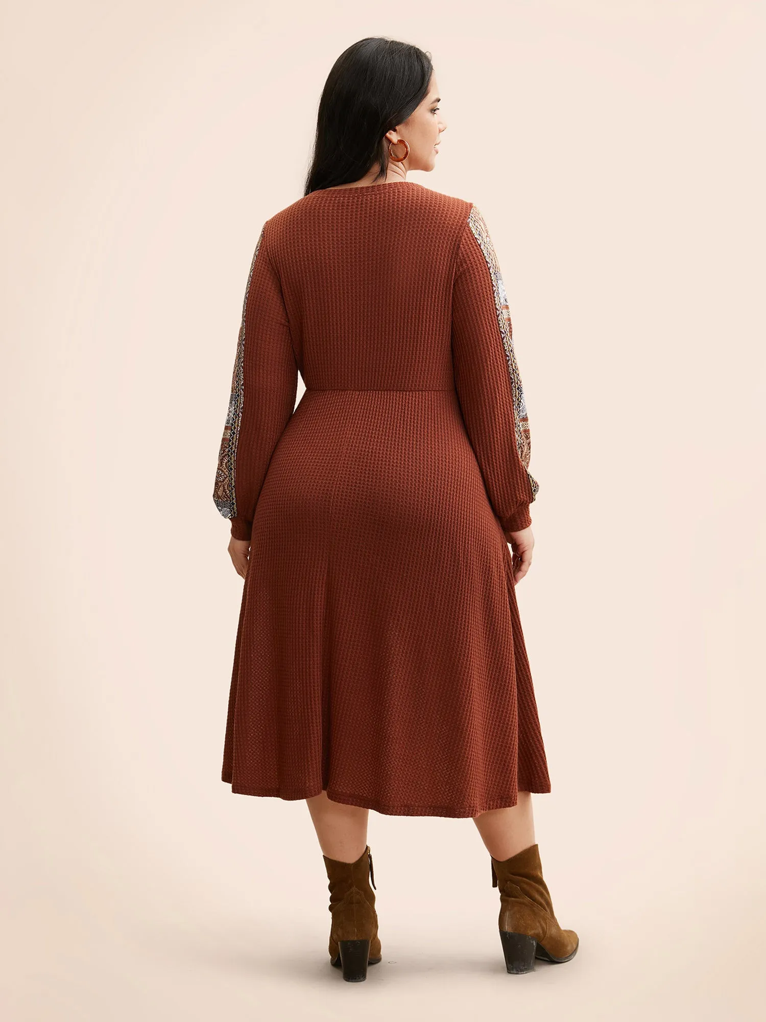 Bandana Patchwork Waffle Knit Midi Dress sold by Bloomchic product image thumbnail 4