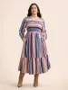 Contrast Striped Shirred Ruffle Hem Dress sold by Bloomchic