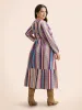 Contrast Striped Shirred Ruffle Hem Dress sold by Bloomchic