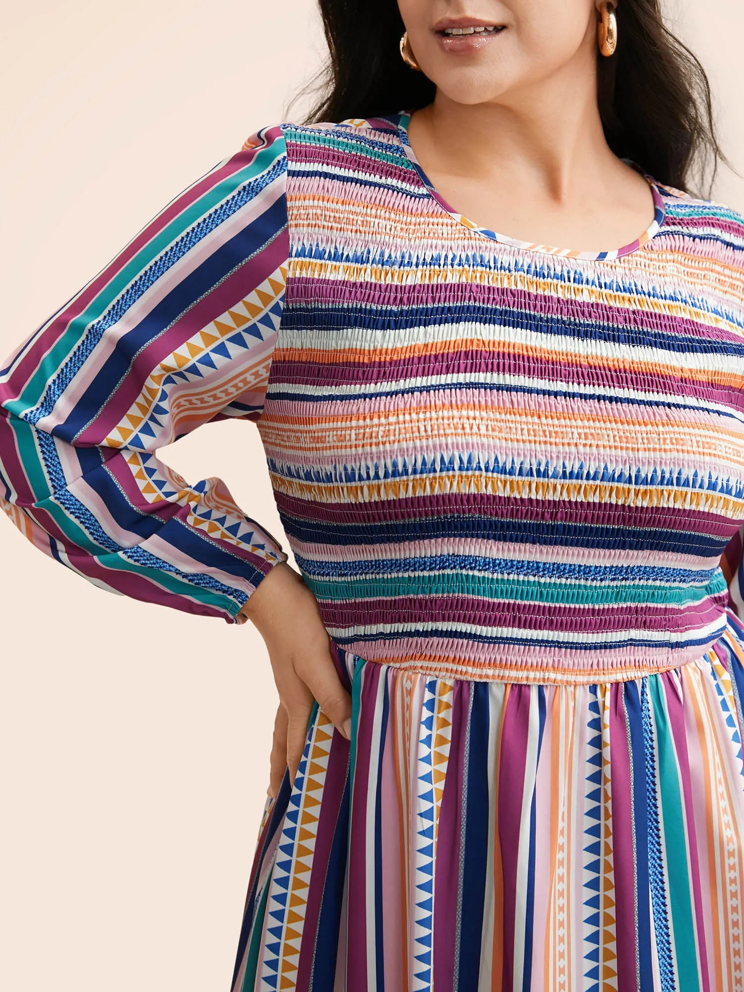 Contrast Striped Shirred Ruffle Hem Dress sold by Bloomchic product image thumbnail 2